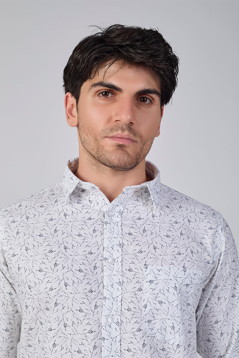 Men's Printed Full Sleeve Shirt - Frosted White