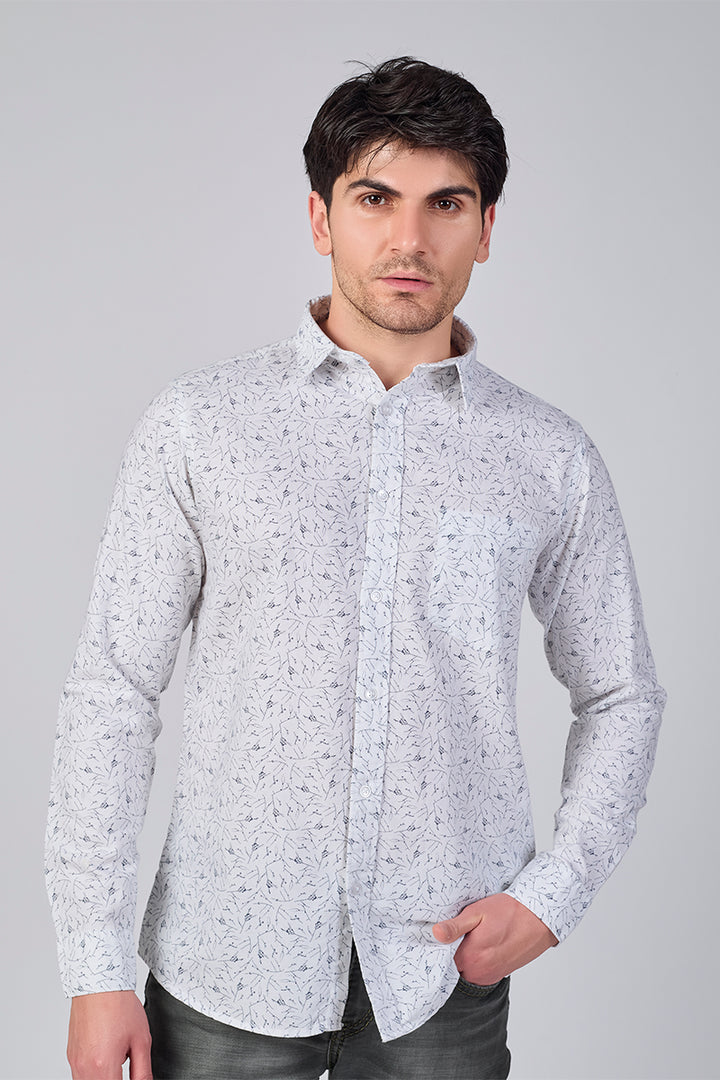 Men's Printed Full Sleeve Shirt - Frosted White