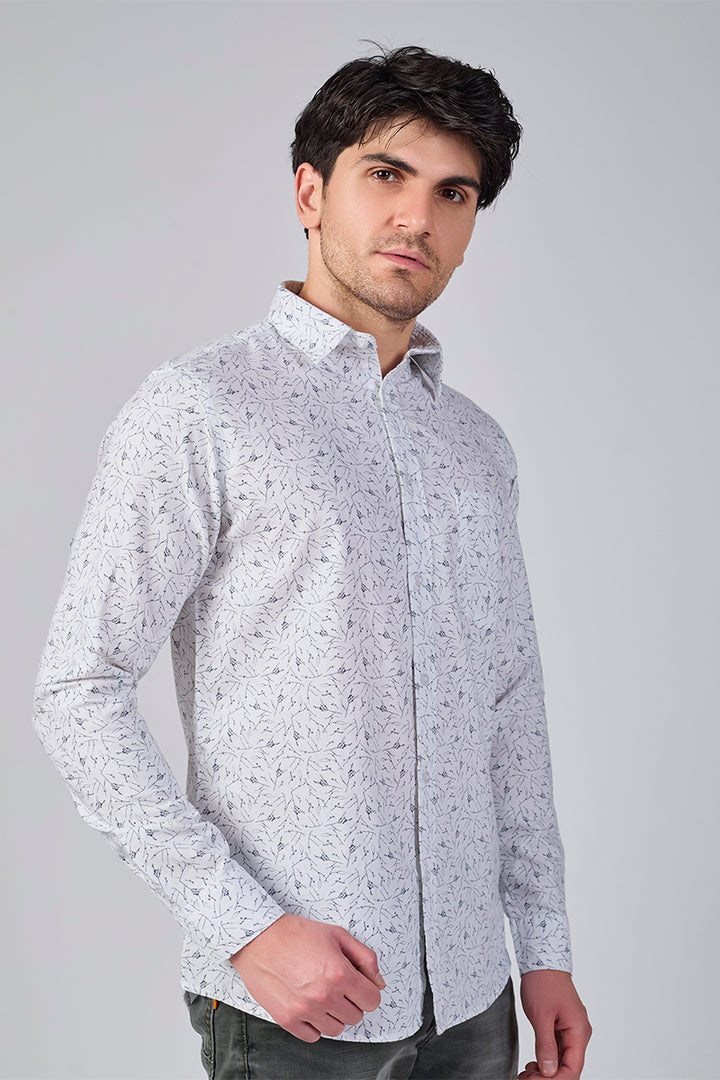 Men's Printed Full Sleeve Shirt - Frosted White