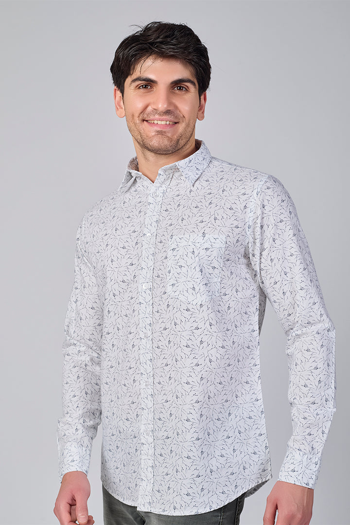 Men's Printed Full Sleeve Shirt - Frosted White