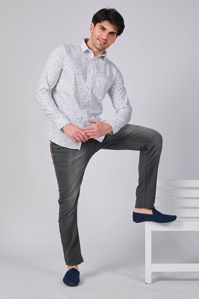 Men's Printed Full Sleeve Shirt - Frosted White