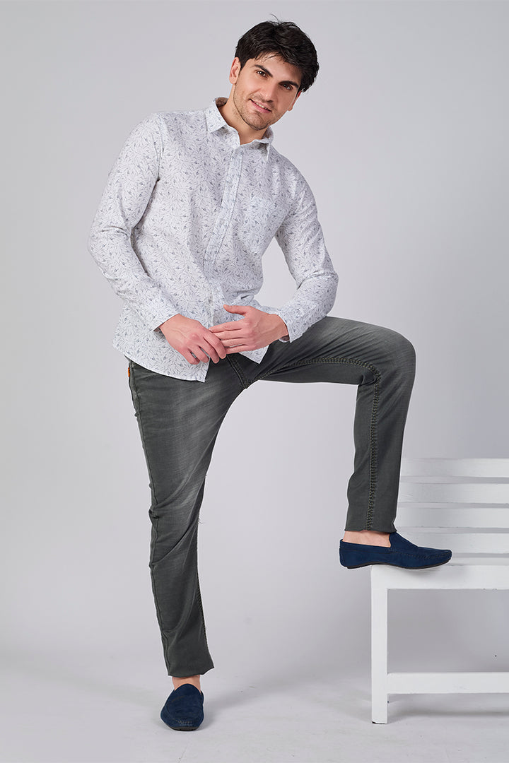 Men's Printed Full Sleeve Shirt - Frosted White