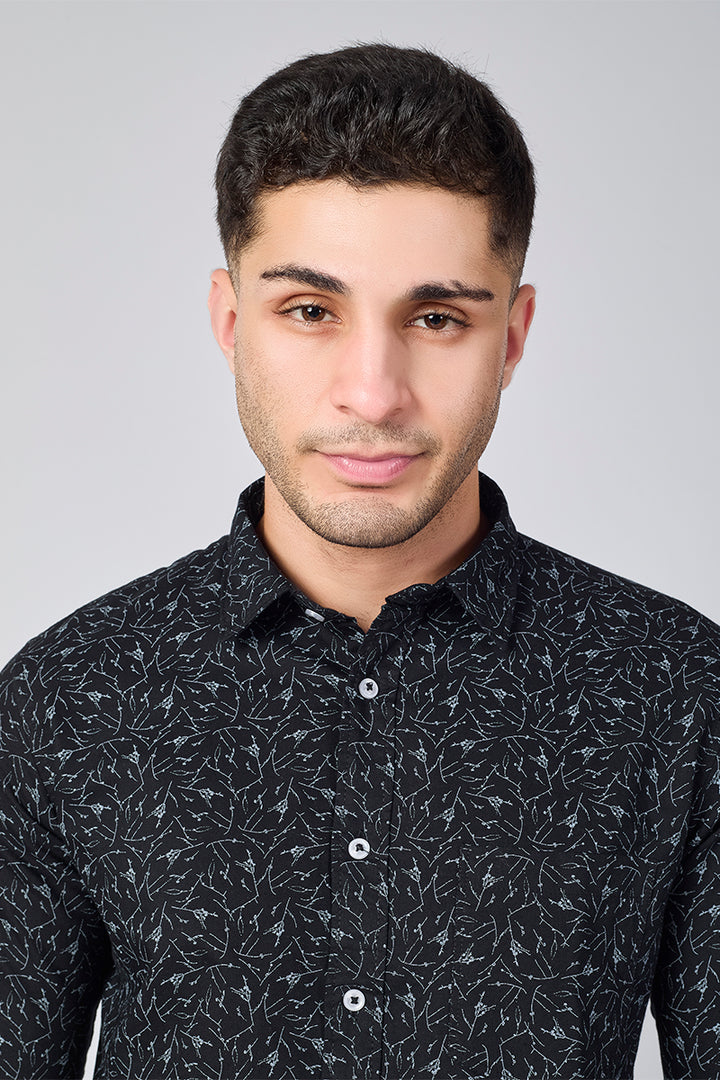 Men's Printed Full Sleeve Shirt - Black