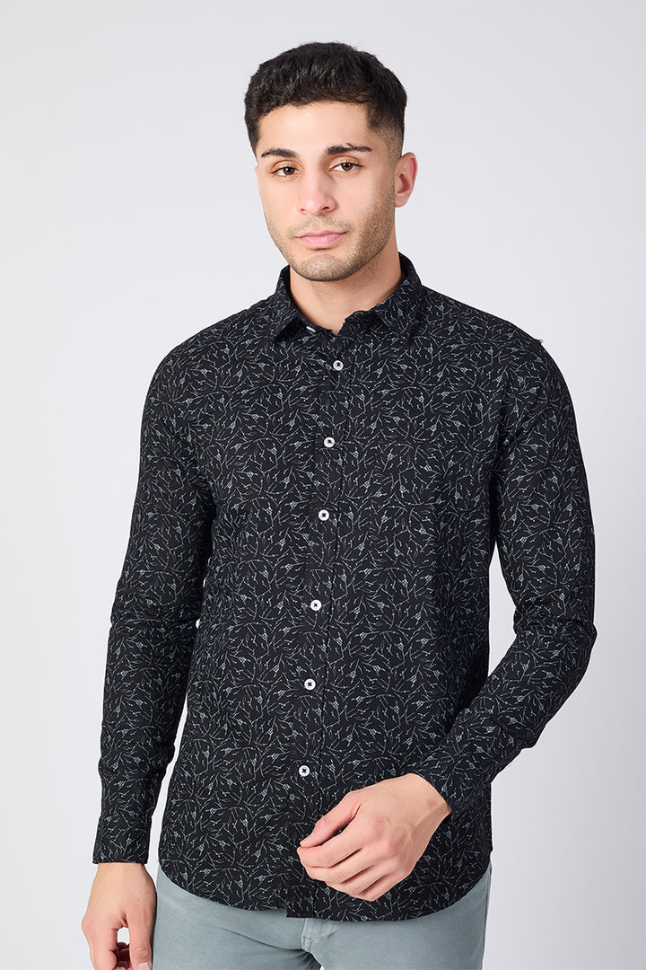Men's Printed Full Sleeve Shirt - Black