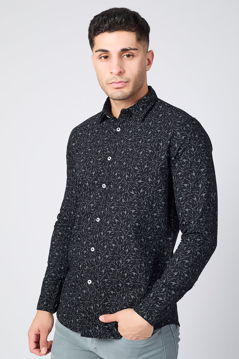 Men's Printed Full Sleeve Shirt - Black