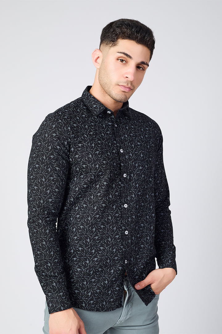 Men's Printed Full Sleeve Shirt - Black