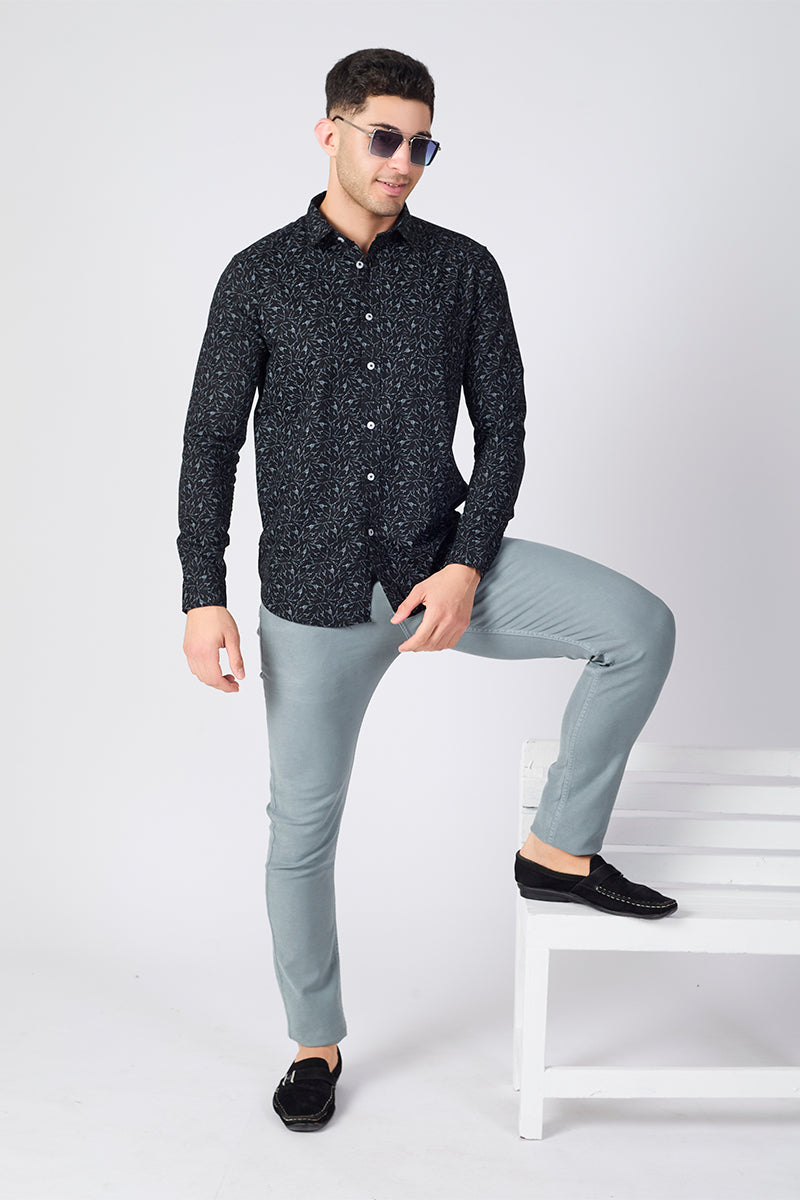 Men's Printed Full Sleeve Shirt - Black