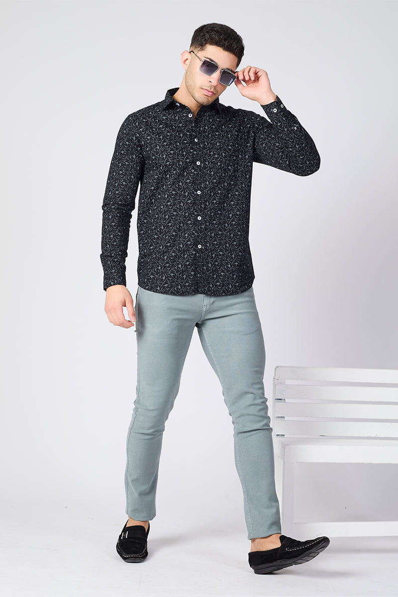 Men's Printed Full Sleeve Shirt - Black