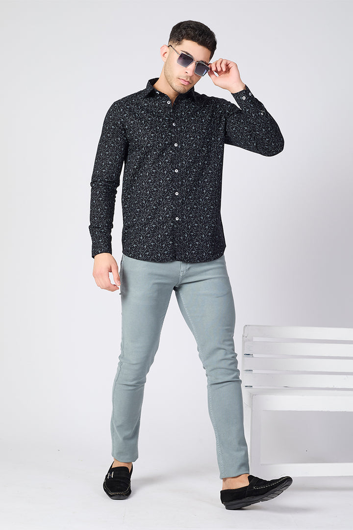 Men's Printed Full Sleeve Shirt - Black