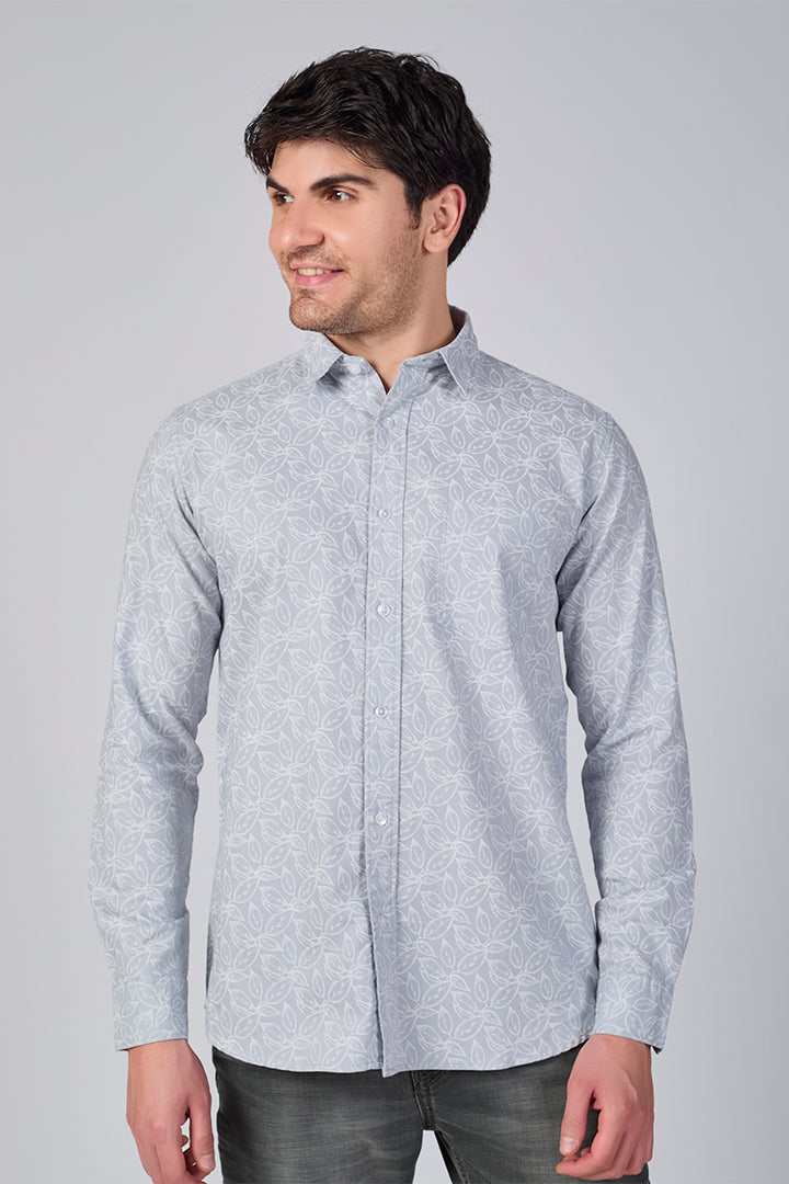 Men's Printed Full Sleeve Shirt - Light Grey