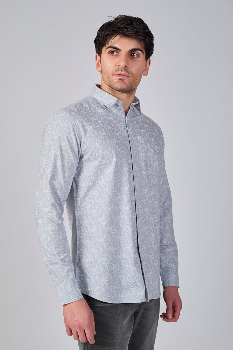 Men's Printed Full Sleeve Shirt - Light Grey