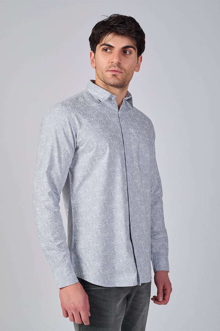 Men's Printed Full Sleeve Shirt - Light Grey