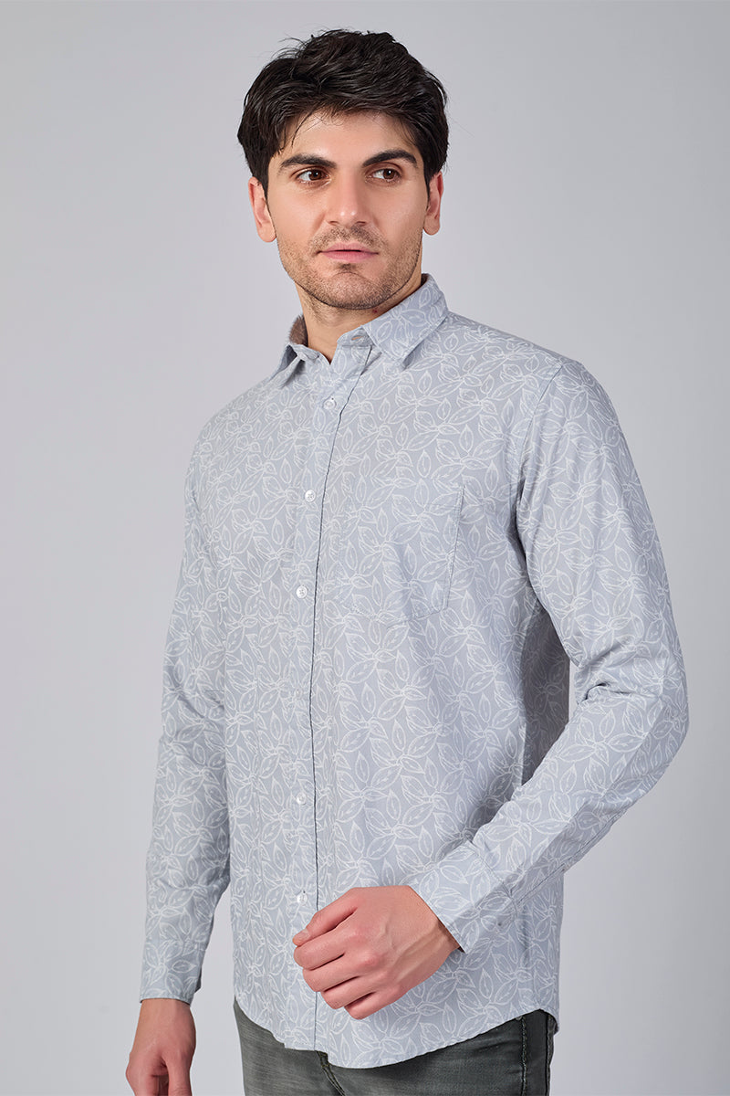 Men's Printed Full Sleeve Shirt - Light Grey