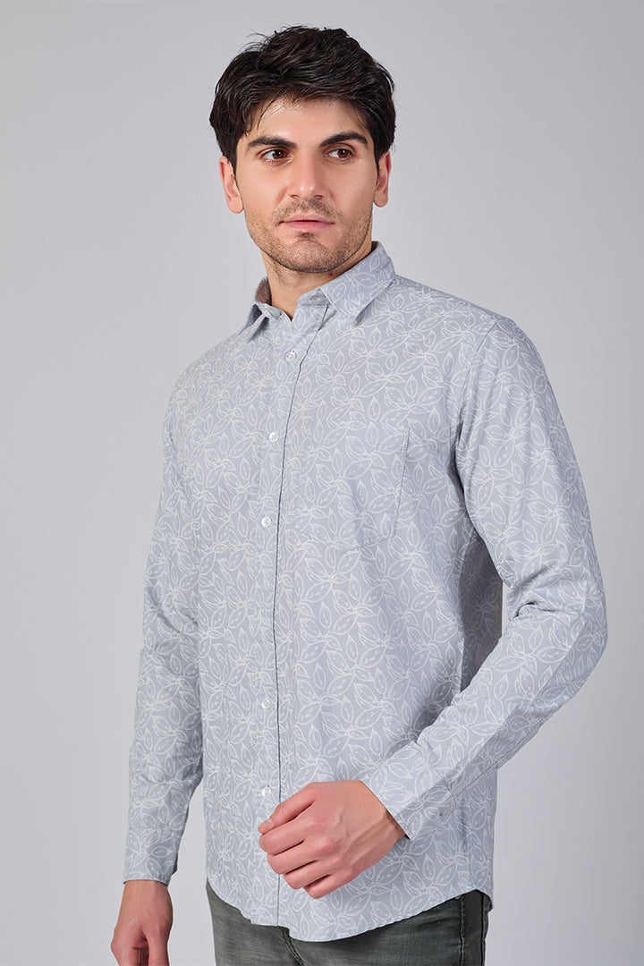 Men's Printed Full Sleeve Shirt - Light Grey