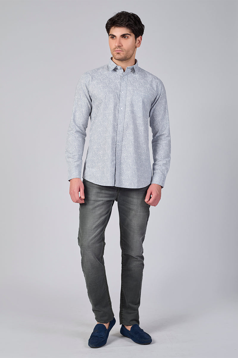 Men's Printed Full Sleeve Shirt - Light Grey
