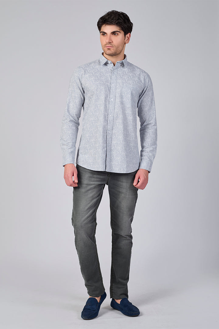 Men's Printed Full Sleeve Shirt - Light Grey