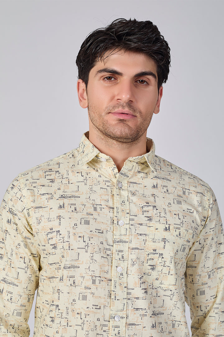 Men's Printed Full Sleeve Casual Shirt - Beige