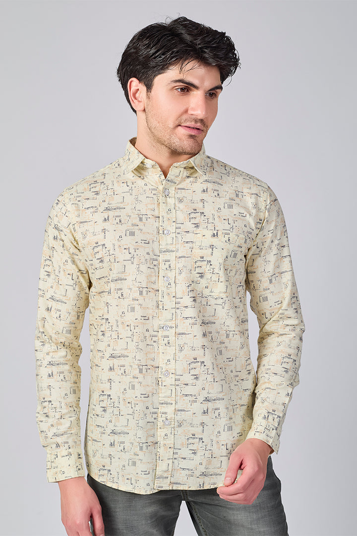 Men's Printed Full Sleeve Casual Shirt - Beige