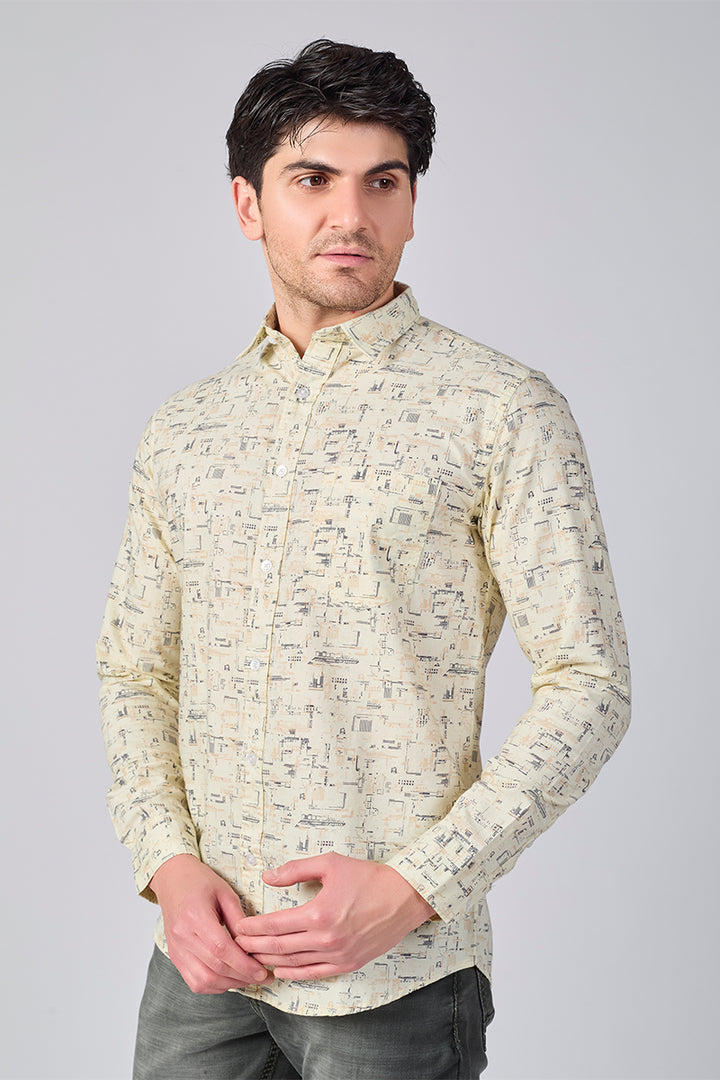 Men's Printed Full Sleeve Casual Shirt - Beige
