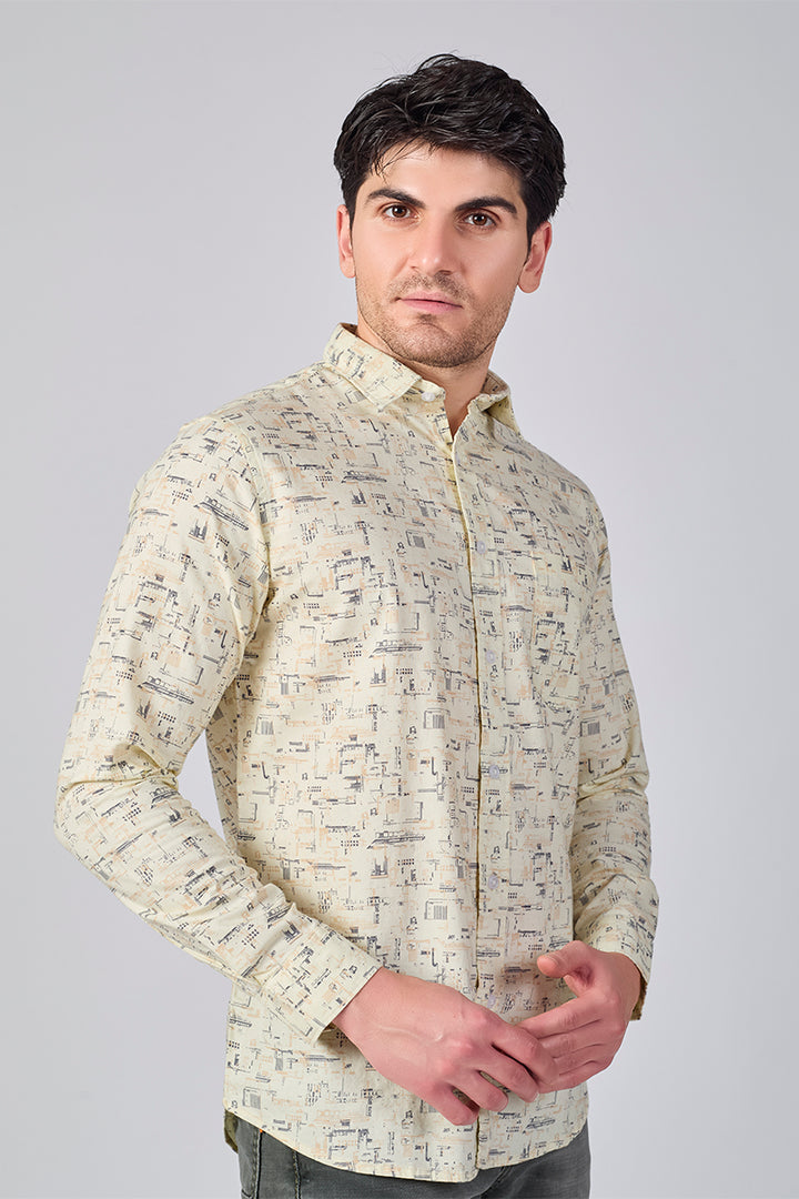 Men's Printed Full Sleeve Casual Shirt - Beige