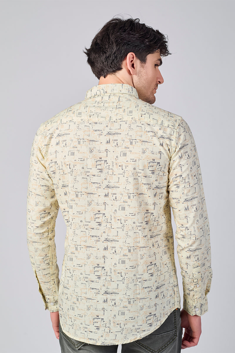 Men's Printed Full Sleeve Casual Shirt - Beige