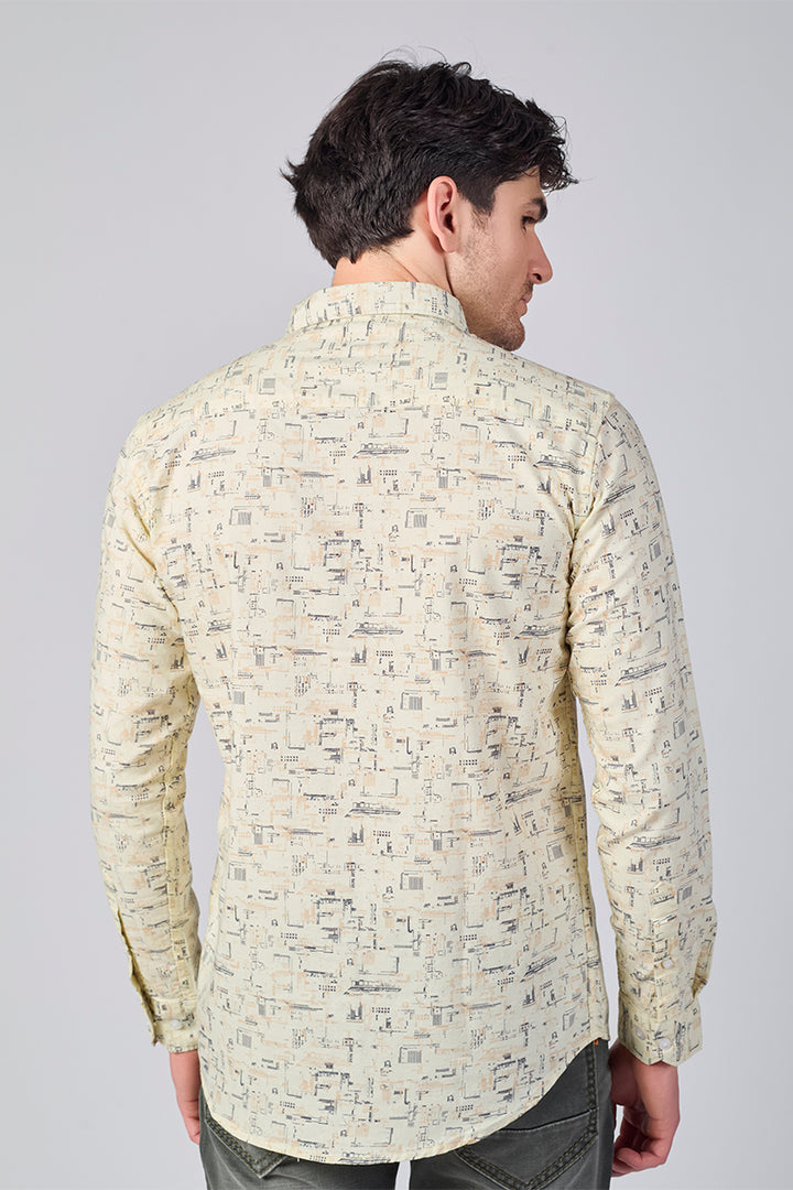 Men's Printed Full Sleeve Casual Shirt - Beige