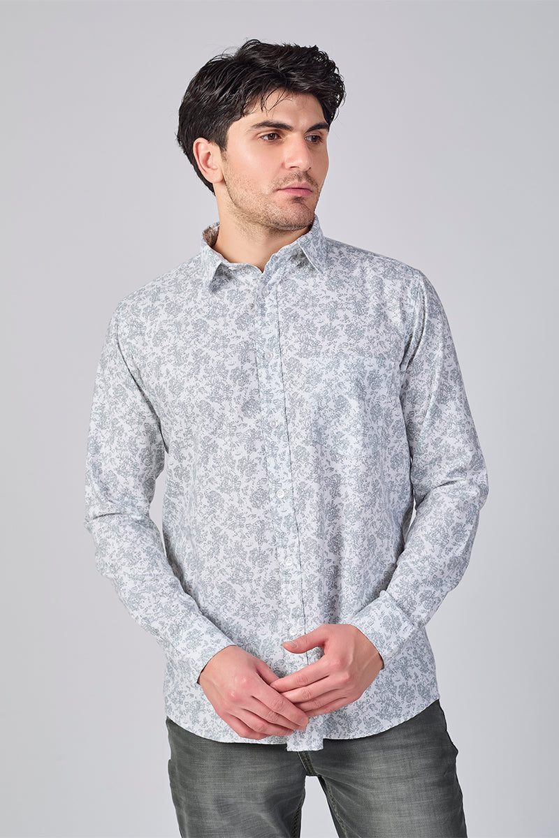 Men's Printed Full Sleeve Shirt - Light Pearl Grey