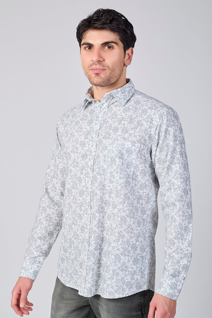 Men's Printed Full Sleeve Shirt - Light Pearl Grey