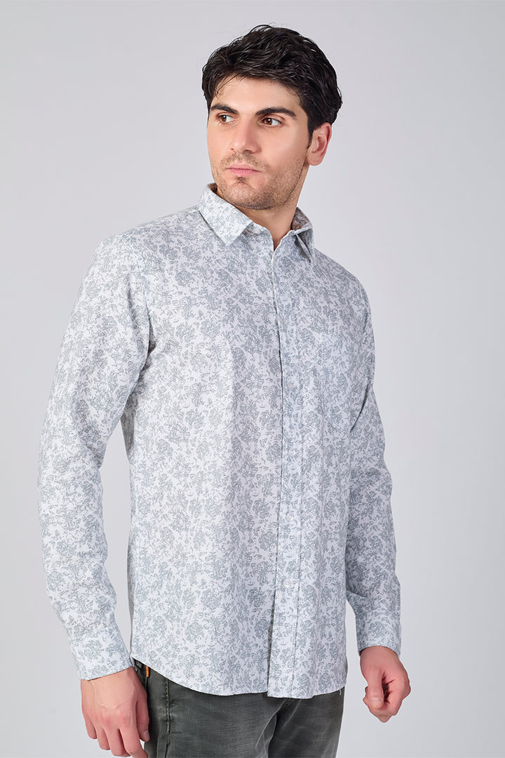 Men's Printed Full Sleeve Shirt - Light Pearl Grey