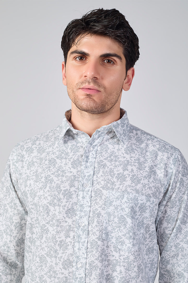 Men's Printed Full Sleeve Shirt - Light Pearl Grey