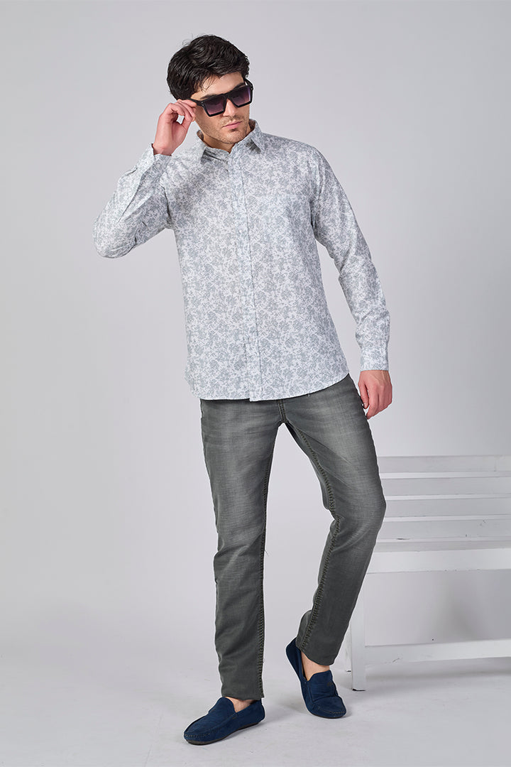 Men's Printed Full Sleeve Shirt - Light Pearl Grey