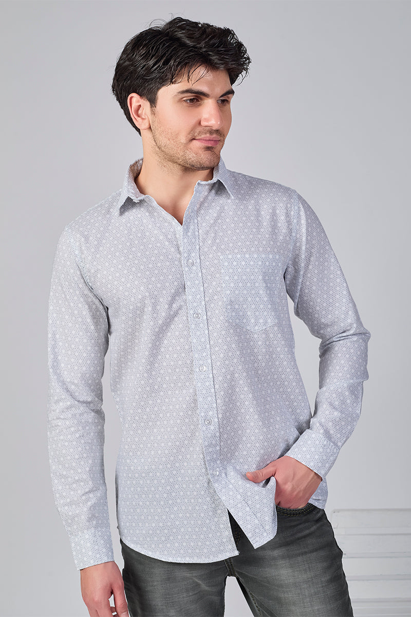 Men's Printed Full Sleeve Shirt - Off-White