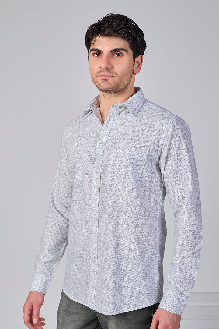 Men's Printed Full Sleeve Shirt - Off-White
