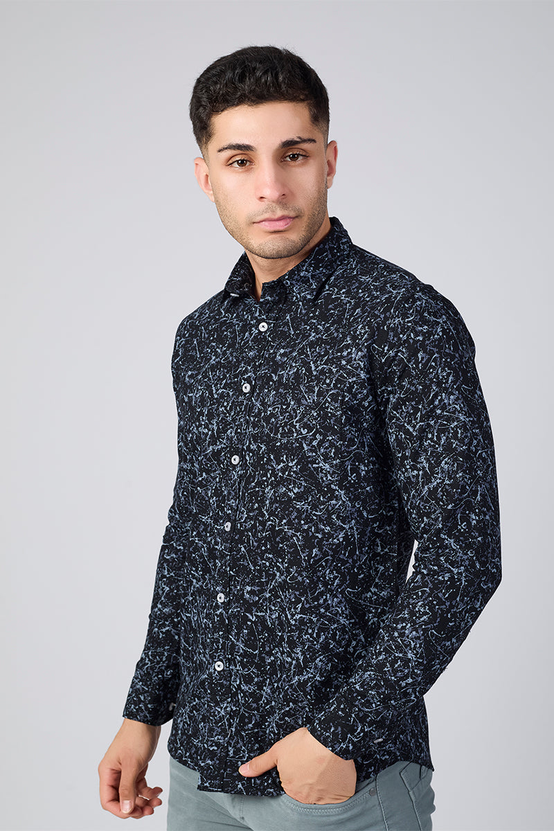 Men's Printed Full Sleeve Shirt - Midnight Splash