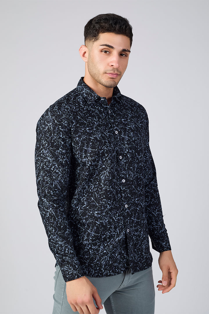 Men's Printed Full Sleeve Shirt - Midnight Splash