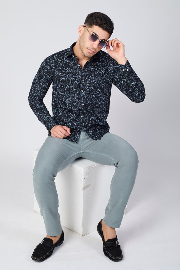 Men's Printed Full Sleeve Shirt - Midnight Splash