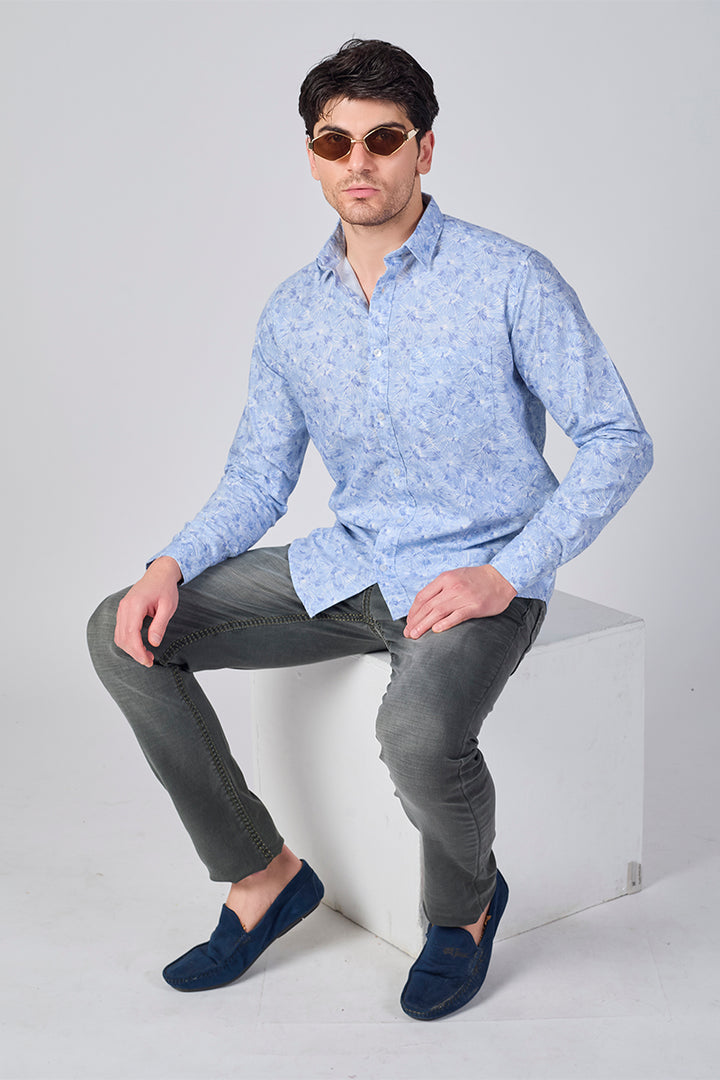 Men's Printed Full Sleeve Shirt - Sky burst Blue