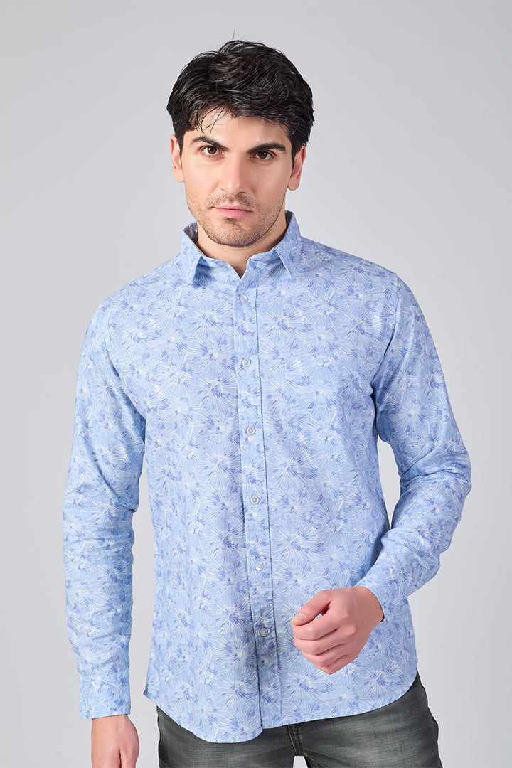 Men's Printed Full Sleeve Shirt - Sky burst Blue