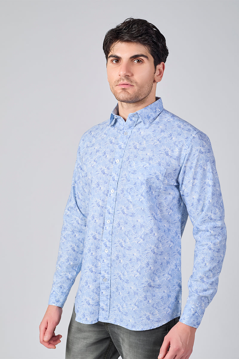 Men's Printed Full Sleeve Shirt - Sky burst Blue