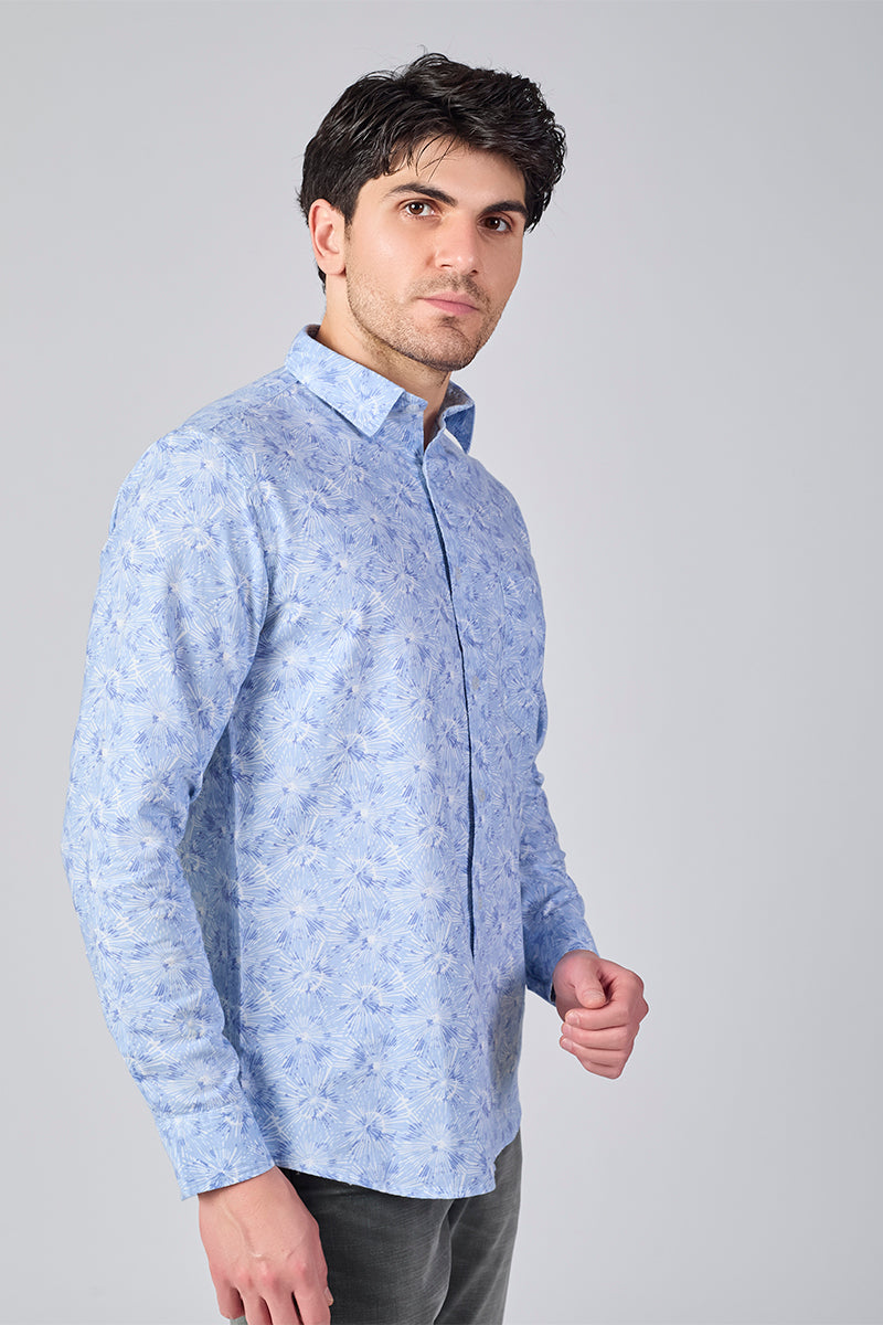 Men's Printed Full Sleeve Shirt - Sky burst Blue