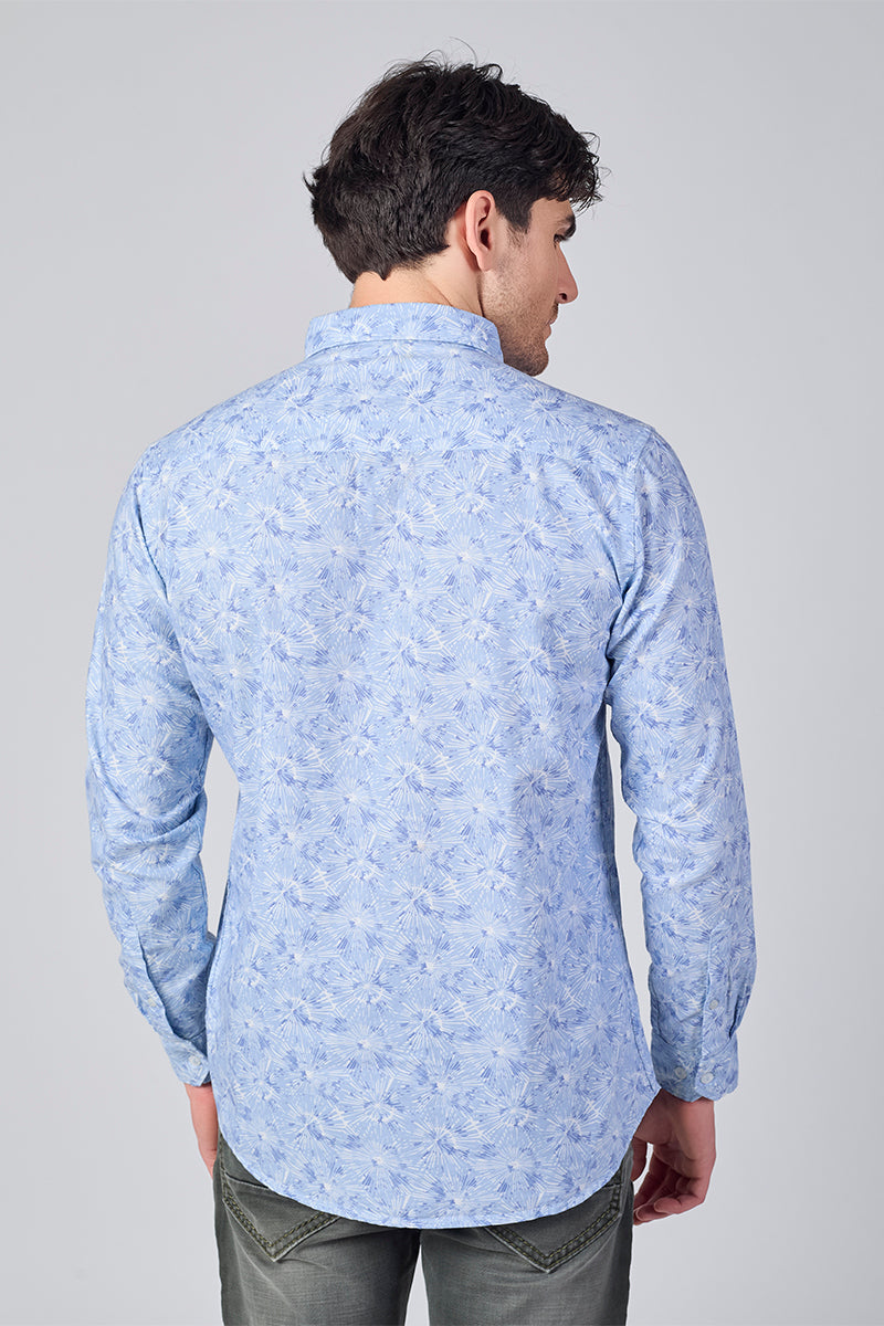 Men's Printed Full Sleeve Shirt - Sky burst Blue