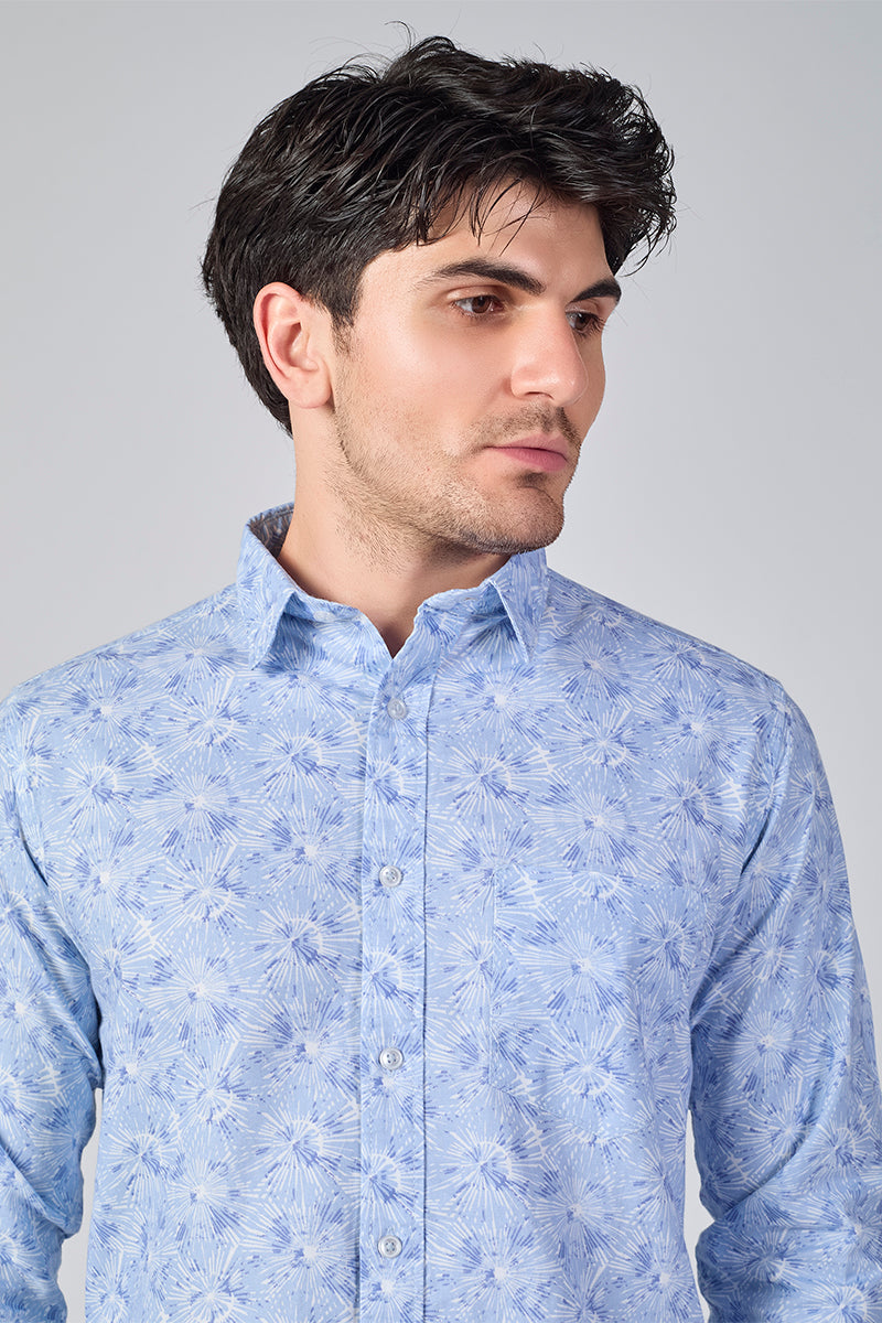 Men's Printed Full Sleeve Shirt - Sky burst Blue