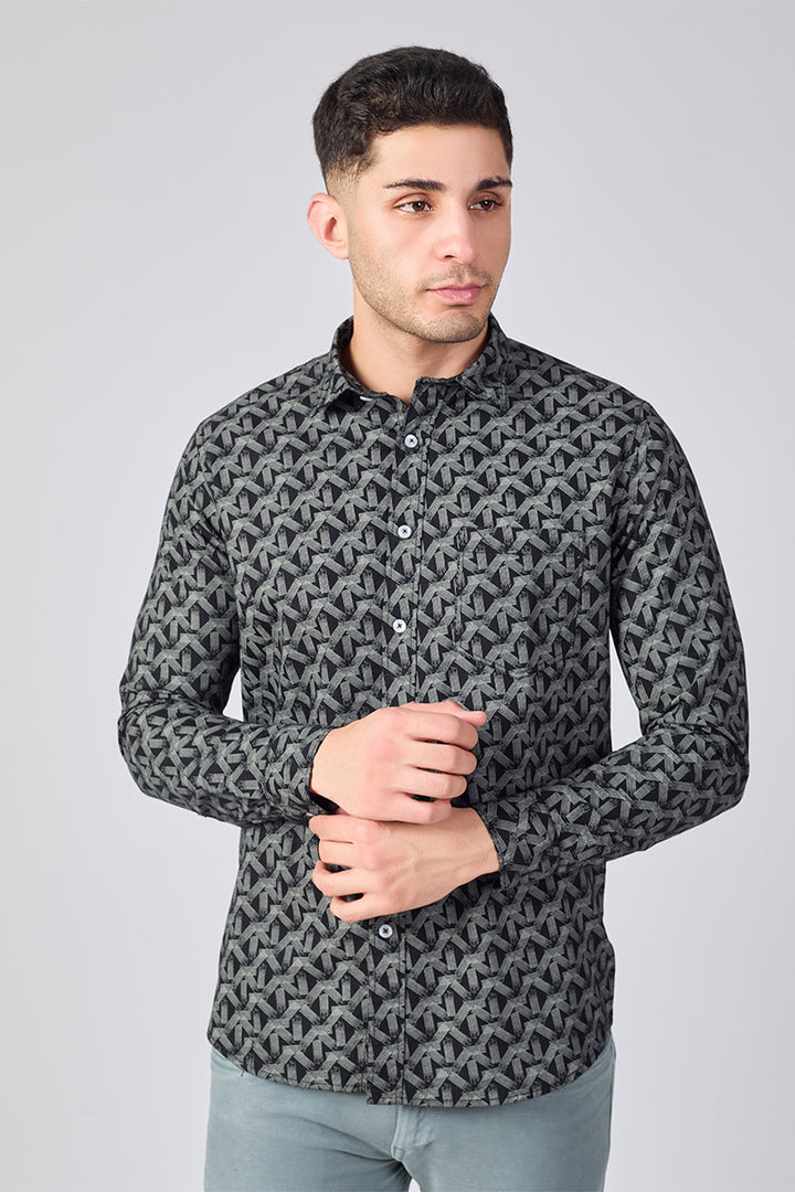 Men's Printed Full Sleeve Shirt - Deep Black