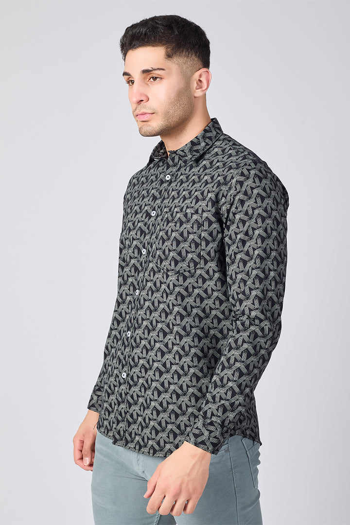Men's Printed Full Sleeve Shirt - Deep Black