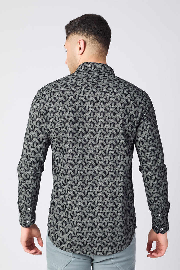 Men's Printed Full Sleeve Shirt - Deep Black