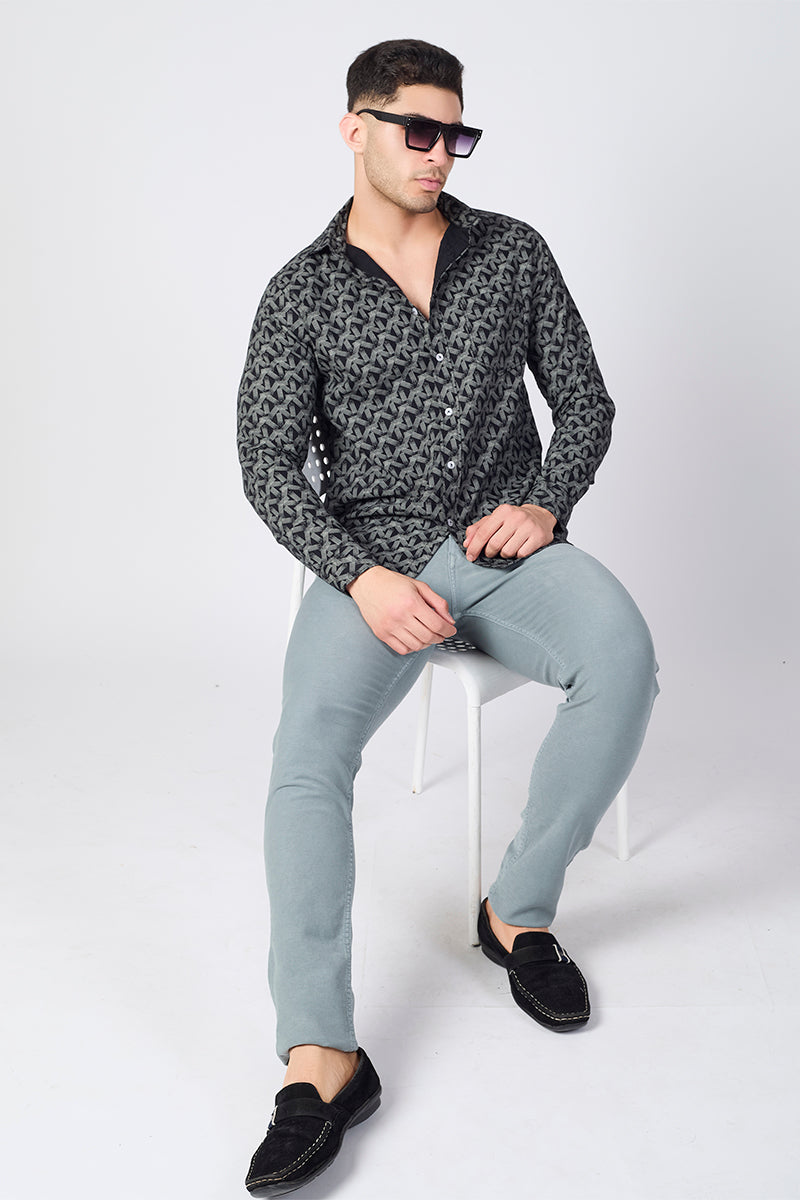 Men's Printed Full Sleeve Shirt - Deep Black