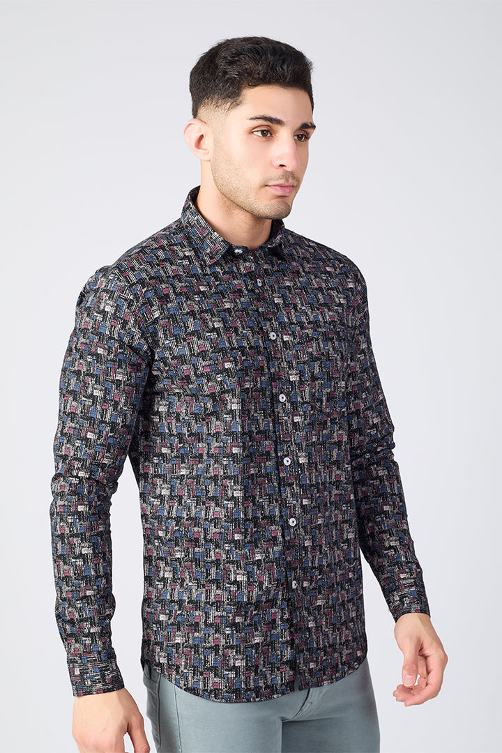 Men's Printed Full Sleeve Shirt - Maze Black