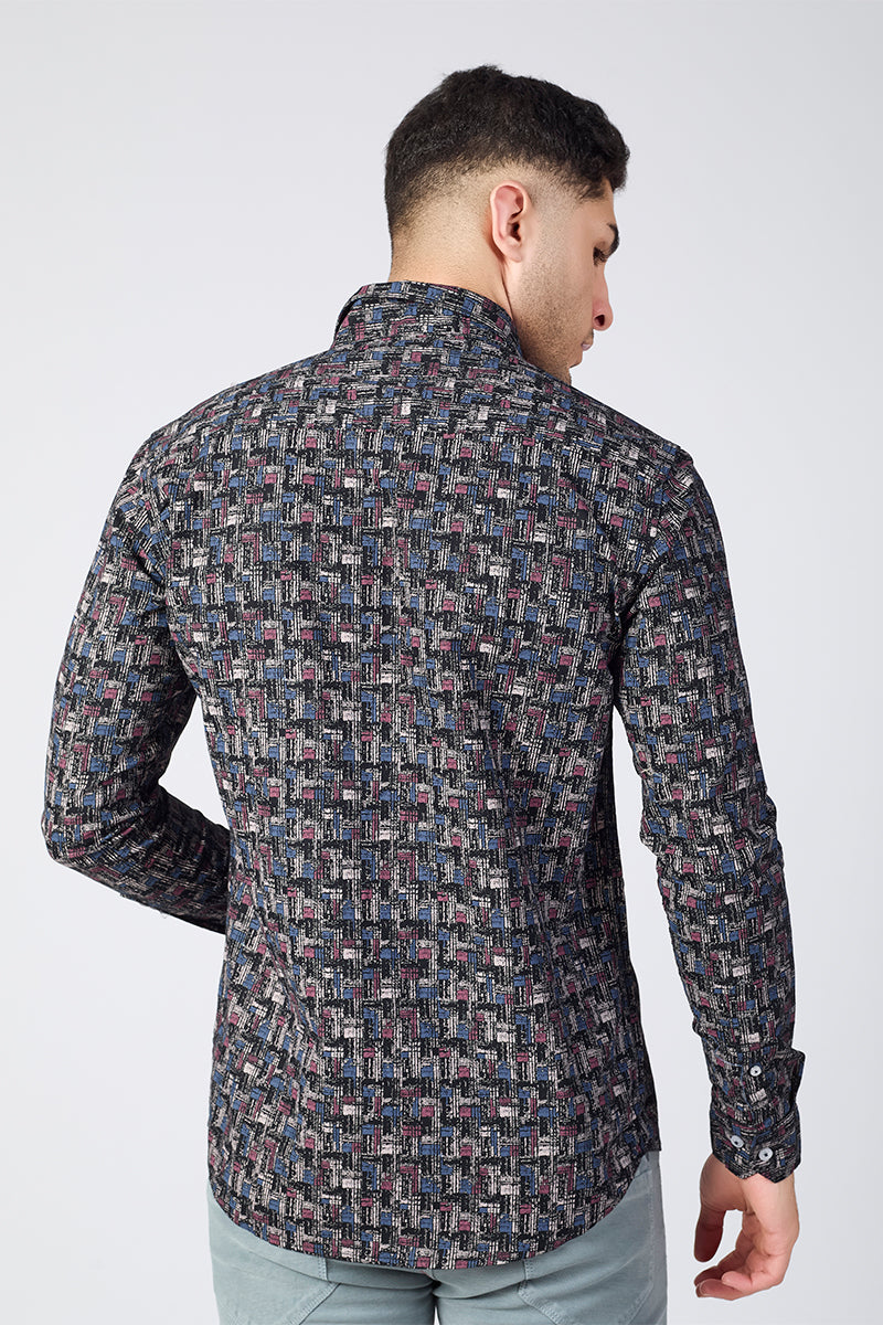 Men's Printed Full Sleeve Shirt - Maze Black