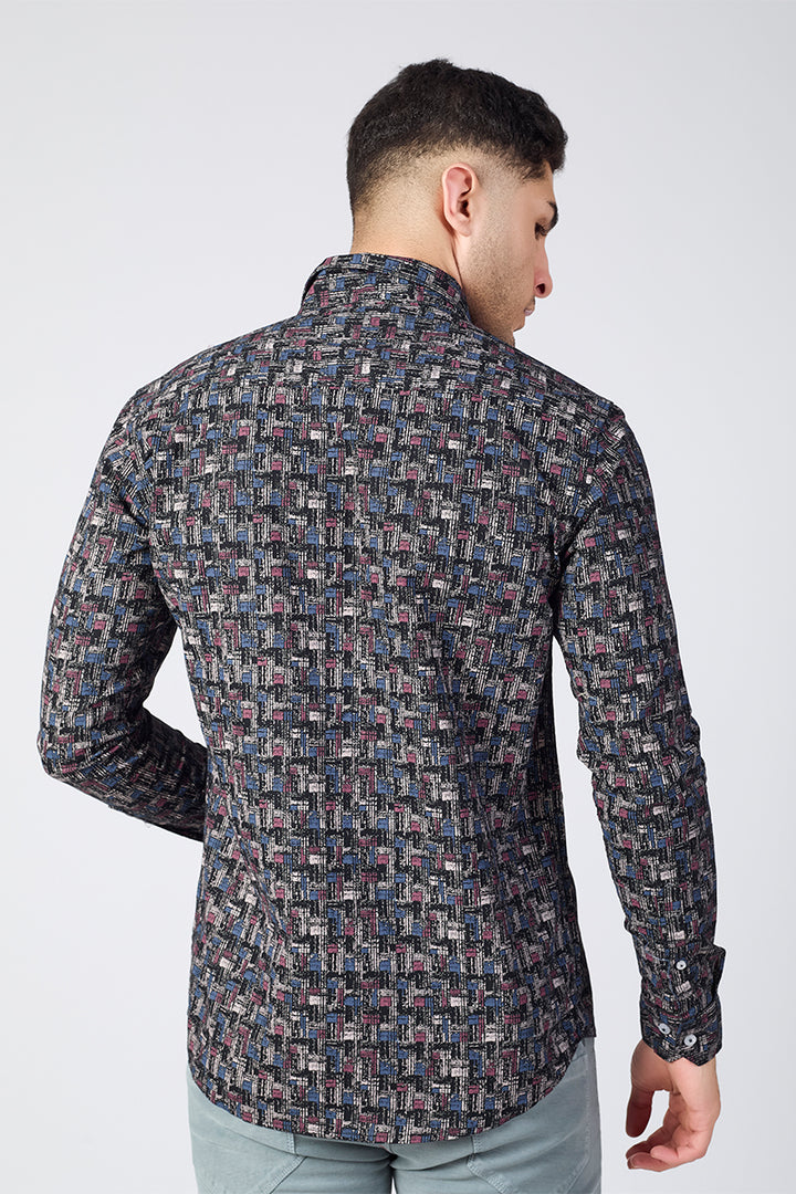 Men's Printed Full Sleeve Shirt - Maze Black