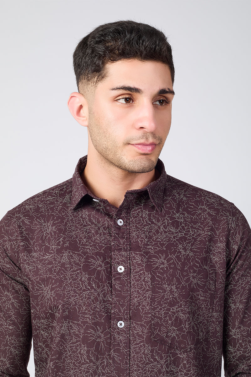 Men's Printed Full Sleeve Shirt - Brown